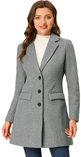 Allegra K Damen Wollmantel Revers Knopfleiste Wintercoat Mantel Hellgrau M