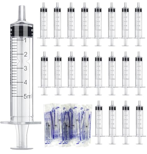 Spritzen 5ml, 20 Stück Individuelles Paket Plastikspritze mit Deckel, Fütterungsspritze, Wiederverwendbar Spritze für neugeborene Tierfütterung Kunsthandwerk Labormessung