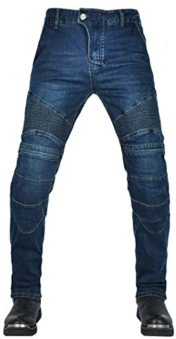 Motorrad-Jeanshose Für Herren, Sturzfeste Jeans Mit Geradem Bein Und 4 Von Schutzausrüstung, Motorradhose Für Motorradrennfahrer (Blau,2XL)