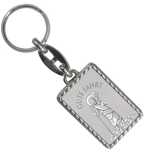 speecheese Heiliger Christophorus - Gute Fahrt silber Schlüsselanhänger mit Bordüre der Schutzpatron der Reisenden und Autofahrer für den Schlüsselbund mit Heiligenfigur als Geschenk für