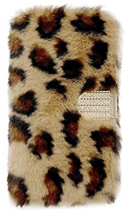 SINQERISHT Plüsch Hülle für Apple iPhone 7 Plus/8 Plus Schutzhülle mit Kartenfächer Winter Weich Warm Flauschige Handyhülle Silikonhülle Glitzer Diamant Klappbar Case(Gelber Leoparden)