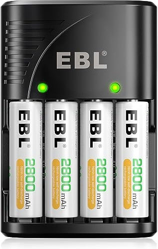 EBL Chargeur Universel de Piles, Chargeur Universel avec 4PCS AA Piles Rechargeables NIMH, Chargeur Universel pour AA/AAA/9V Piles NiMH