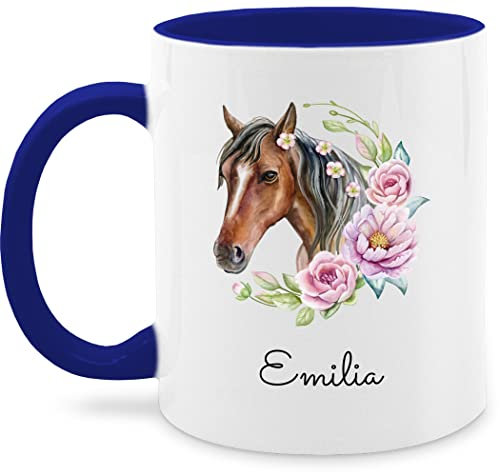 Tasse Tassen 325ml - Pferd Pferde - Wunschname Pferdekopf Name I Pferdemotiv I Geschenk Pferdemädchen - 325 ml - Dunkelblau - geschenke für reitlehrerin reitersachen pferden horse glühweintassen