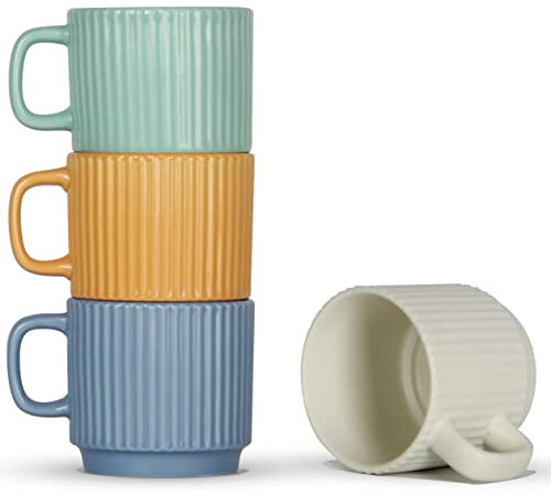 SHOWFULL Stackable Coffee Mugs Set of 4, 7 OZ Espresso Ceramics Cups for Latte Cappuccino Cocoa with Handle, Colorful