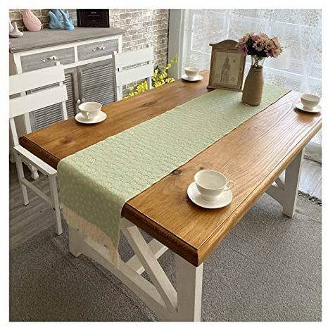 AMDXD Tischläufer Modern, Einfarbig Polka Punkt mit Quaste Leinen Tischläufer Waschbar, Tisch-Deko Tischband für Hochzeit Rustikales Bauernhaus Modern Tabletop Dekor (Grün, 33x180 cm)