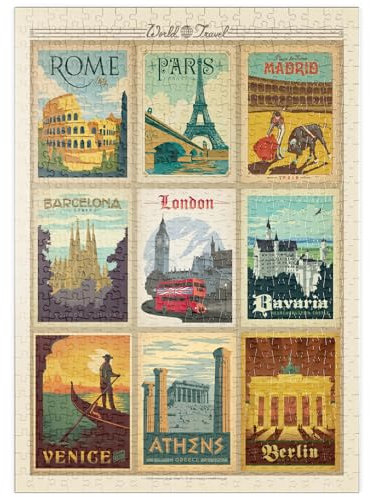 MyPuzzle Europe Travel, Collage, Vintage Poster - Premium 500 Teile Puzzle - MyPuzzle Sonderkollektion von Anderson Design Group