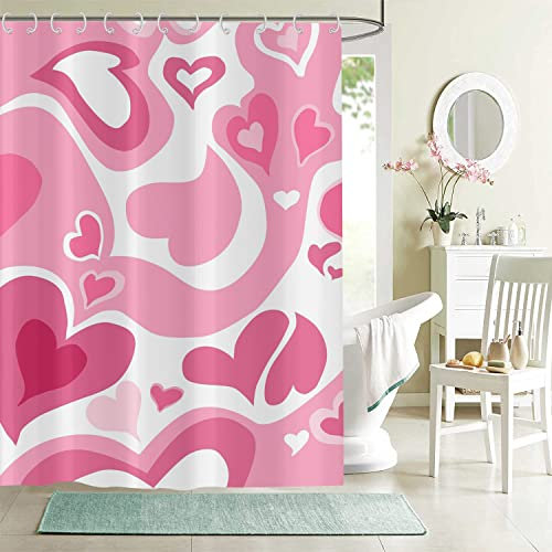 Hnmdmyi Duschvorhang Rosa 180x180, Abstrakte Liebe Herz Mädchen Duschvorhänge Ästhetische Kawaii Vintage Badewanne Vorhang Wasserdicht Polyester Stoff Waschbar Badevorhang für Badezimmer mit Haken