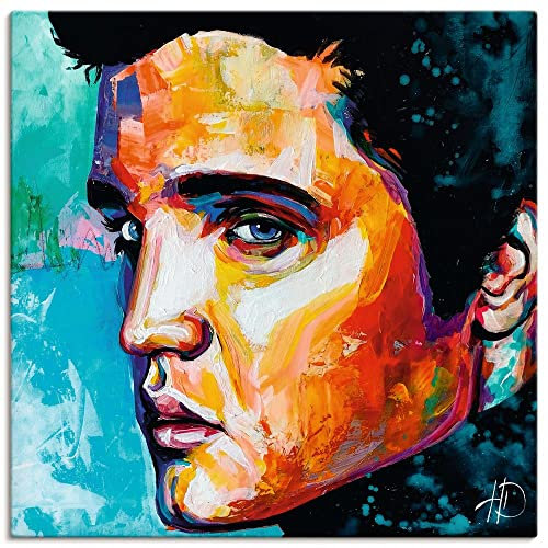 ARTLAND Wanddeko Leinwand Bilder Wandbild 70x70 cm Portrait Farbe Künstler Star Legende Elvis Presley King of Rock n Roll U4RE