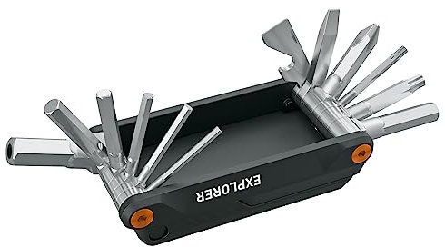 SKS GERMANY Unisex – Erwachsene Explorer Comfort Multitool (16-in-1 Miniwerkzeug mit Flickenset für Fahrräder, Chrom-Vanadium-Stahl, Aluminiumgehäuse), Schwarz, 83 x 42 x 22 mm