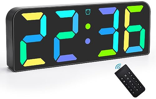U-Picks Digital LED Wall Clock with Remote Control, 9.64 Large Display RGB Digit, Dynamic Alarm Clock for Bedroom & Kitchen - Black