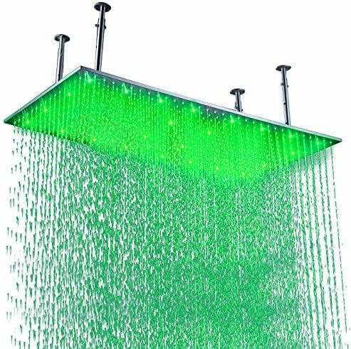 Delnet Chrome 20x40 inch(50.8 * 101.6cm) LED Showerhead Stainless Steel Rectangle Rainfall Shower Head Ceiling Mount for Bathroom