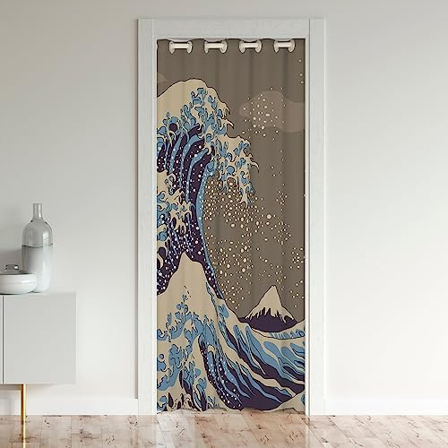 Loussiesd Japanese Ukiyoe Theme Door Curtain for Doorway Privacy 86x203cm Ocean Wave Hokusai Pattern Closet Door Cover Curtain for Bedroom Living Room Japanese-Style Room Divider Curtain Cover Exotic