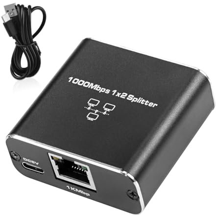 LAN Splitter 1 auf 2,Ethernet Gigabit Netzwerk Splitter, RJ45 1 auf 2, 1000/100 Mbit/s, Ethernet Splitter, mit USB-Stromanschluss für Computer, Hub, Switch, Router, ADSL, Set-Top-Box, Digital-TV usw