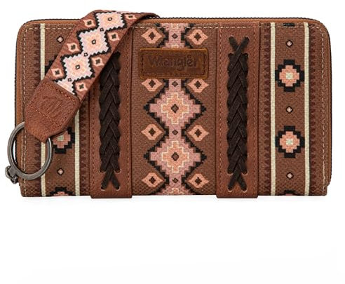 Wrangler Geldbörse für Damen, Western-Azteken-Clutch, Handgelenktasche mit Kreditkartenfach, Braun, Einheitsgröße, Trendig