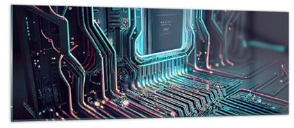 ARTTOR Glasbild 140x50cm Wandbild Glasdruck Fantasy Sonstige - 5771 | Technologie Computer Prozessor Panorama Groß XXL Modern Dekoration Wohnzimmer Schlafzimmer Küche Wanddeko Kunstdruck ARTTOR