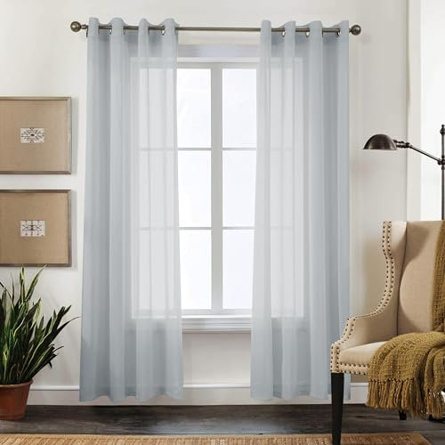 CUCRAF Transparente Gardinen mit ösen Vorhänge Wohnzimmer & Schlafzimmer, H245 x B140cm 2er Set Transluzente Vorhänge Grau Blau, Unifarbene Pflegeleichte und Knitterfreie Vorhänge in Leinenoptik