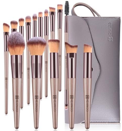 HEYMKGO Pinselset Makeup, Professionelle Make Up Pinsel Set 15-teilig mit Tasche, Champagner Gold Schminkpinsel Kit Lidschatten Make-up Brushes Kabuki Kosmetikpinsel Schminke Geschenksets