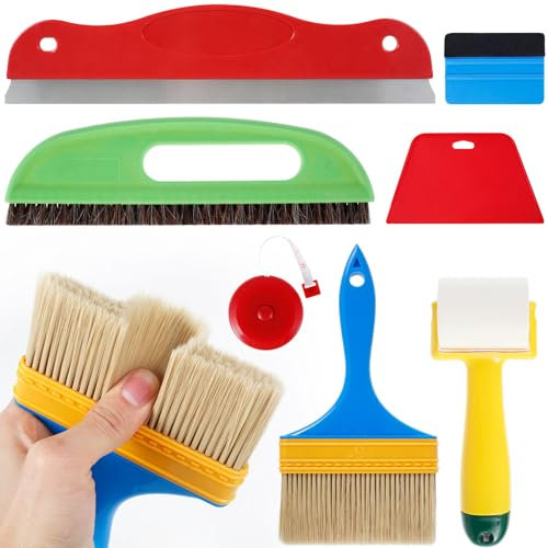 Dandelionsky Wallpaper Tool Kit, Wallpaper Smoothing Brush, Seam Roller, Paste Brush, Tape Measure, Squeegee Smoother Tool for Wallpaper Hanging, Contact Paper, Vinyl Application, Wallpaper Paste