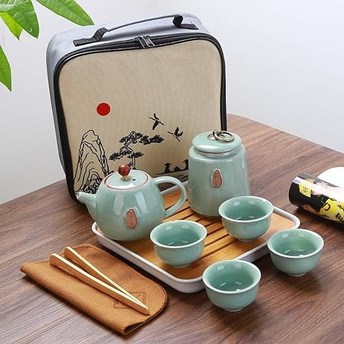 Set da tè Cinese Set da tè da Viaggio Portatile Teiera in Ceramica Set da tè Gaiwan Tazza da tè Teiera e Borsa da Viaggio Caddy da tè Caffettiera