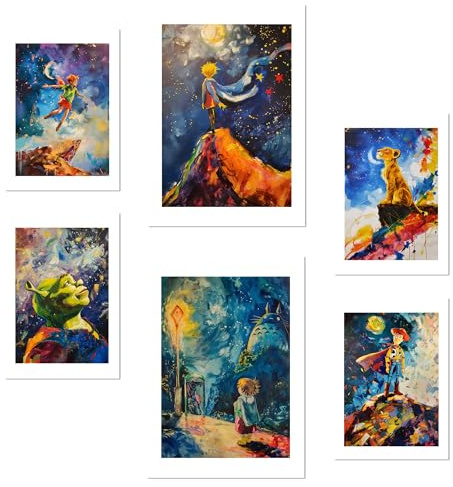 Nacnic 6er-Set Kinderfiguren Poster mit Designillustrationen zur Dekoration der Wände Ihres Zuhauses. Räume, Büro, Laden und Geschäft Format A3 und A4 Rahmenlos