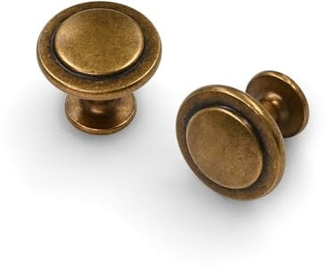 Amerdeco 1-1/4 Inch Antique Brass Cabinet Knobs, Satin Nickel Kitchen Drawer Pulls for Bathroom, Closet, Cupboard and Dresser - 10 Packs