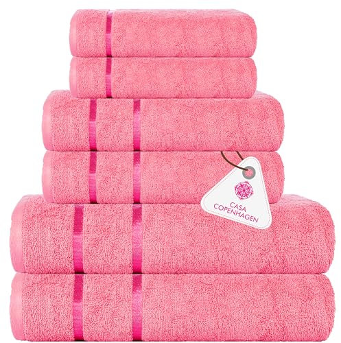 Casa Copenhagen Eternal Juego de Toallas de 6 Piezas- Rosa, 500 g/m², 2 Toallas de baño, 2 Toallas de Mano, 2 bayetas de Suave algodón Egipcio para baño, Cocina y Ducha
