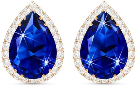 Linawe Imitation Diamond Earrings Sapphire Royal Blue Stud Earrings for Women, Rose Gold Cubic Zirconia Navy Blue Teardrop Statement Rhinestone Crystal Earrings Studs