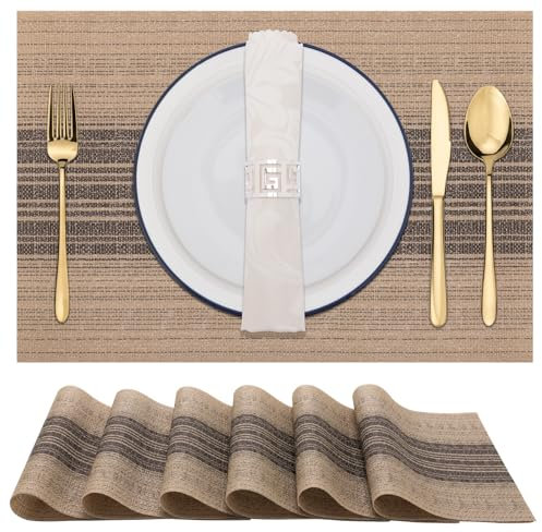 Winknowl Platzsets, Set mit 6 hitzebeständigen, schmutzabweisenden gewebten Vinyl-Isolierungs-Tischsets, langlebig, waschbar, elegante Tischsets für Esszimmer (braun)