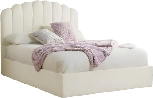 Cream Bed Frame with 49 Headboard, Teddy Fleece Ottoman Storage, Upholstery - Comfortable and Stylish Bed Frame (5FT King Size)