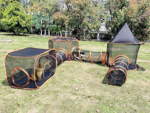 6-in-1 Haustier-Tunnelzelt für Katzen und Hunde, faltbar, für den Außenbereich, Pop-Up-Haustier-Laufstall, Käfigzäune, Haus