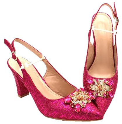 Fjnbbiot Juego de zapatos puntiagudos de color champán para mujer, conjunto de bolsa a juego para damas nigerianas, conjunto de fiesta de boda, solo zapatos fucsia, 37