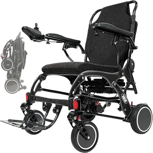 VOCIC V81 Carbon Elektrorollstuhl Faltbar Leicht-24KG,28KM Supersportwagen Rollstuhl Elektrisch mit Pannensichere Reifen für All Gelände mit Doppelbatteriedesign,Airline genehmigt,5 Jahre Support