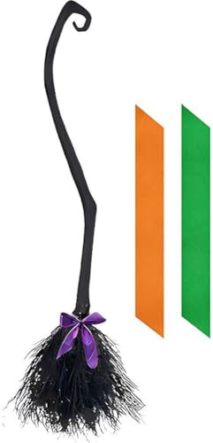 Lpitoy Halloween Witch Broom Witch Broomstick with Ribbon Wizard Broomstick Halloween Decor Party Cosplay Costume Accessories