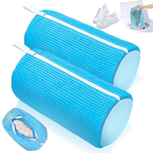 Sacchetto Scarpe Lavatrice, 2 Pezzi Con Pulizia Lanugine a 360°, Sacchetti per Lavare Scarpe Con Cerniera Multi-Protettivo (Blu)