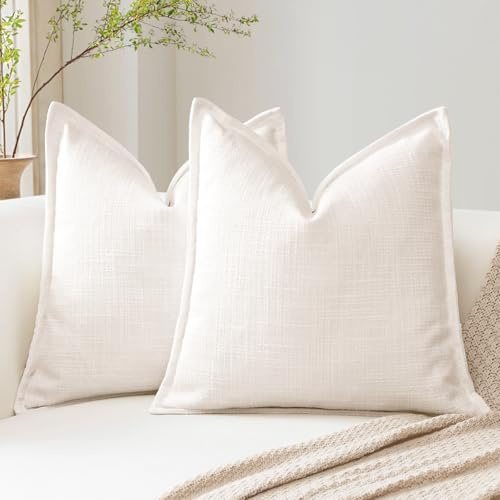 Artscope 2er Set Kissenbezüge Einfarbig Wurfkissenbezug Leinen Kissenbezug 40x40 cm Moderne Kissenhülle Dekokissen Sofakissen für Wohnzimmer Schlafzimmer Zuhause Dekor Creme