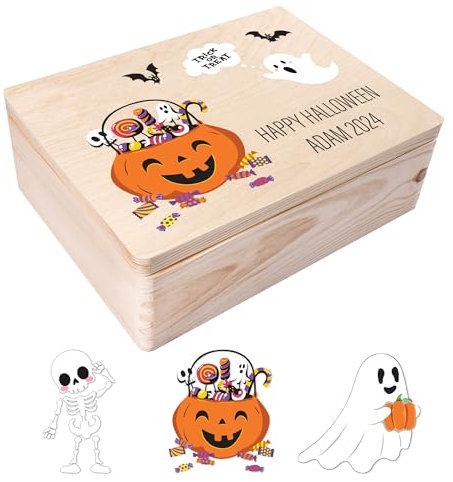 Creative Deco Halloween Deko Outdoor/innen für Süßigkeiten | Personalisierte Holzkiste | Geschenkbox Box für Süßes oder Saures | Individuelles Geschenk | Garten Accessoires Dekoration Schale