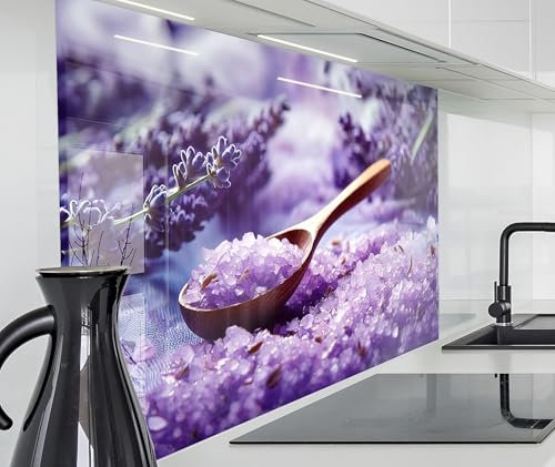 timalo Herd Spritzschutz Wand Spüle, Küche Küchenrückwand Glasoptik | Acryl Glas 2mm | Glasrückwand Acrylglas Küchenpaneele Rückwandschutz Platte | 120x80cm Lavendel Salzkristalle violett