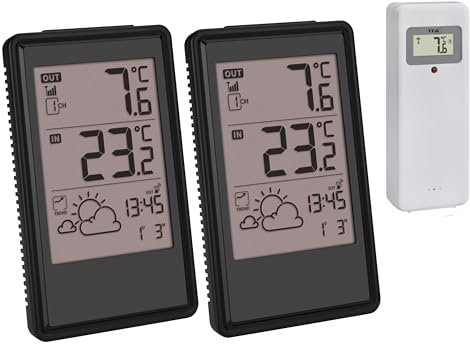 TFA 35.1170.01.Plus Funkwetterstation mit 2 Display Wettervorhersage Funkuhr Datum Trendanzeige Aussensensor (schwarz ohne Batterien)