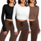EBANKU 3 Packs Womens Long Sleeve Crop Tops Crewneck Ribbed T-Shirt Slim Fit Casual Basic Tops
