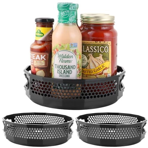 STARVAST 3 Stück Lazy Susan Drehteller, Drehbar Organizer Schwarz, Bienenwabe Drehbares Gewürzregal, Küchen Gewürzständer, Gewürzhalter Drehbarer für Gewürzflaschen Öl Zutaten Gläser