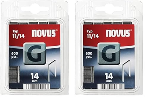 Novus Flachdrahtklammern 14 mm Länge, für Hammertacker, 600 Tacker-Klammern vom Typ G 11/14, aus verzinktem Stahldraht (Packung mit 2)