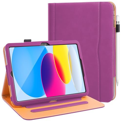 DAORANGE Hülle für iPad A16 11. Generation 11 Zoll 2025/iPad 10. Generation 10,9 Zoll 2022, PU-Leder Schutzhülle mit Dokumententasche, Multi-Winkel Ständer und Auto-Einschlaf/Aufwach (Lila)