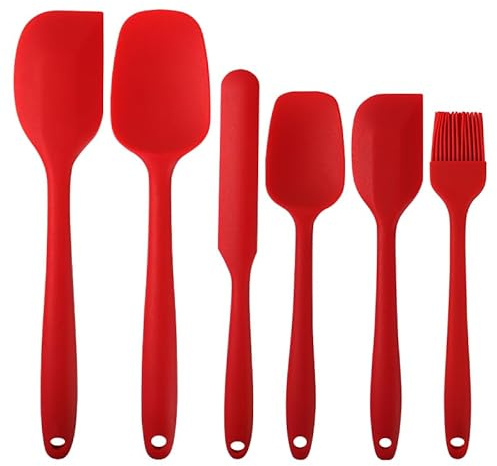 Silikon-Küchenutensilien-Set, Silikon-Spatel-Set 6-teilig, hitzebeständig bis 204°C, vielseitig.Rotes