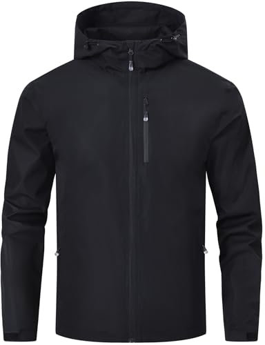 Huayuzh Regenjacke Herren Wasserdicht Leichte Regenmantel Camping Wandern Atmungsaktiv Packbare Softshelljacke mit Kapuze Schwarz 2XL