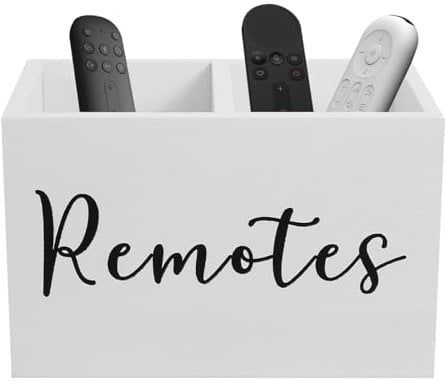 LuLobtg Remote Control Holder, Divided TV Remote Control Storage Box with 2 Compartments, Wooden Table Organiser Storage Caddy for Office Living Room School Desktop(white)