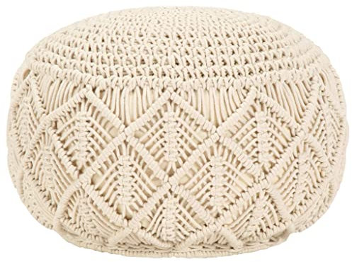 Teenpull Makramee Sitzpouf Handgefertigt aus Baumwolle, Ø 45x30 cm, Beistelltisch für Wohnzimmer, Schlafzimmer, Fußhocker, Ottomane, Hocker
