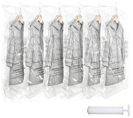 Hängende Vakuumbeutel für Kleidung, 135x70 CM Vakuumierbeutel mit Handpumpe, Platz Sparen Kleiderschrank-Organisator, Vacuum Bags für Saisonale Kleidung, Anzüge, Jacken, Daunenjacke Mäntel