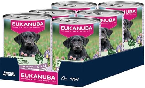 Eukanuba Welpenfutter Nass mit Lamm und Kartoffeln, Getreidefreies Premium Nassfutter für Junior Hunde, 6 x 400 g Dosen