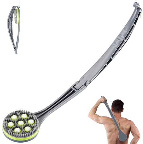 Silikon Badebürste Rückenbürste mit Langem Stiel 53CM, Bürste Rücken Waschen zum Duschen mit Massage Rollköpfen - Drehkugel sorgt für gleichmäßige Verteilung der Reinigungscreme