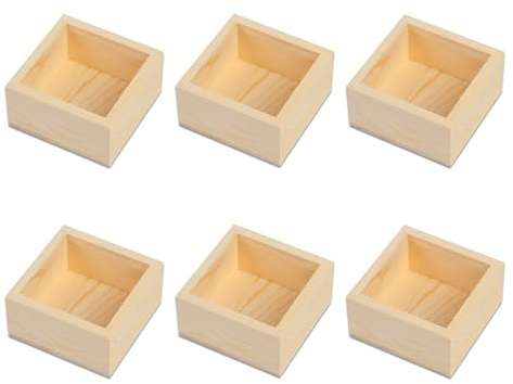 Trsnzul 6 Stück Holzkiste Unbehandelt, Kleine quadratische Aufbewahrungsboxen aus Holz, 8 x 8 x 4 cm Holzbox Klein Ohne Deckel, für Zuhause und Veranstaltungsdekoration